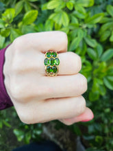 Load image into Gallery viewer, 0539: Vintage: 9ct Gold 7 Green Diopsides Cocktail Ring- lovely cut and colours
