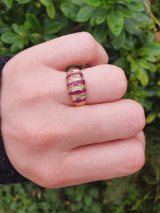 5984: Vintage: 18ct Gold Art Deco Style Rubies Diamonds Cocktail Ring- sparkling symmetry, lovely stones