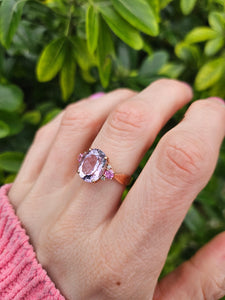 1006: Vintage: Rare 9ct Rose Gold Amethyst Morganites Diamonds Cocktail Ring- superb combination