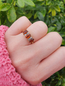 7128: Antique/Vintage: 18ct Gold Vibrant Orange Citrines Diamonds Ring- superb quality.