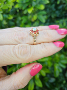 0477: Vintage: 9ct Gold Pearl Corals Flower Head Ring - Date- Mark 1968