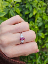 Load image into Gallery viewer, 0936: Vintage: Platinum Marquise Cut Rich Red Ruby Diamonds Trefoil Set Ring-Very Special
