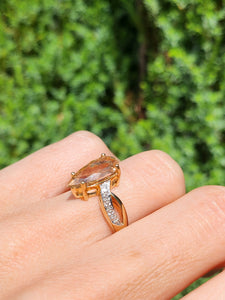 1973: Vintage : 9ct Gold Pink Morganite Diamonds Cocktail Ring- Divine