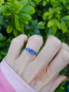 8330: Vintage: Platinum Violet Blue Tanzanites Diamonds Half-Eternity/Stacker Ring