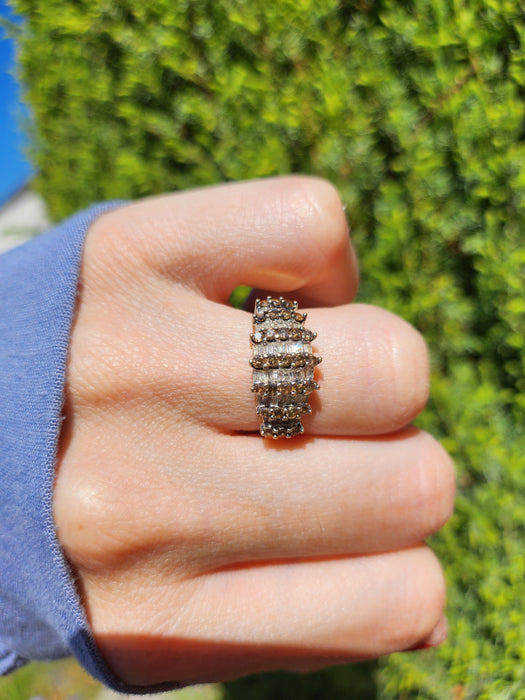 1503 Vintage: 9ct Yellow Gold Champagne & White Diamond Ring