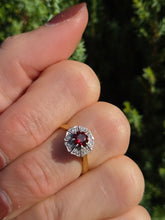 Cargar imagen en el visor de la galería, 6162: Vintage: 18ct Gold Platinum Garnet Diamonds Target Ring- a fine example
