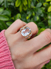 Load image into Gallery viewer, 1044: Vintage: 9ct Gold Large Glacier Topaz 8 Diamonds Cocktail Ring- sparkling statement piece.
