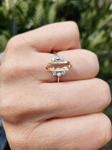 1237: Vintage: 18ct White Gold Marquise- Cut Citrine Diamonds Ring- From 1980