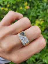 Load image into Gallery viewer, 6106Vintage: Heavy 9ct Gold Black White Diamonds Signet Ring- sparkling statement
