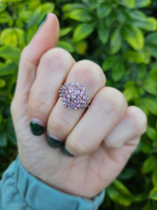 0697: Vintage; 9ct Gold 25 Pink Rubies Diamonds Cluster Ring- Barbie beauty