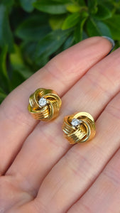 2288 Vintage; Classic 18ct Gold  Diamonds (0.2ct) Knot Earrings- From 1971