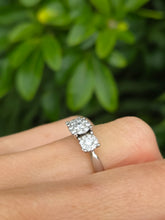 Load image into Gallery viewer, 1869: Vintage: 9ct White Gold Diamonds Floral Trilogy Ring- natural sparkling beauty
