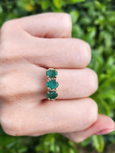 8290:  Vintage: 14ct Gold Emerald Trilogy 8 Diamonds Dress Ring