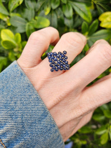 1249: Vintage: Iconic 9ct Gold French Blue Sapphires Geometric Cluster Ring