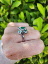 Load image into Gallery viewer, 7410: Vintage; 18 White Gold Emeralds Diamonds Statement Cocktail&nbsp; Ring- Fabulous
