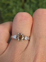 Load image into Gallery viewer, Vintage: 14ct White Gold Pear Cut Cognac Diamond (0.63ct) Diamonds 3 -Stone Ring - a rare, sparkling find.
