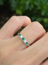 Load image into Gallery viewer, 2016: Vintage; 9ct White Gold Emeralds Diamonds Half-Eternity/Stacker Ring- Delightful
