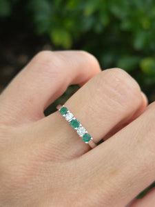 2016: Vintage; 9ct White Gold Emeralds Diamonds Half-Eternity/Stacker Ring- Delightful