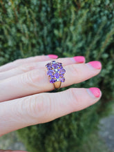 Load image into Gallery viewer, 0895: Vintage; 9ct Gold 17 rich purple Amethysts Diamonds Cocktail Ring- Splendid
