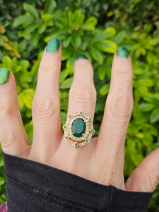 0403: Vintage: 14ct Gold Emeralds 44 Diamonds Cocktail Ring- rare