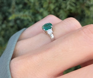 2299 Vintage: Platinum Emerald (1.19ct) Diamonds (0.30ct) 3-Stone Ring