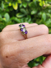 Cargar imagen en el visor de la galería, 1997: Vintage: 9ct Gold Amethyst. Peridot, Diamonds Suffragette Homage Stacker Ring- Elegant combination
