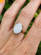 Load image into Gallery viewer, 1847: Vintage; 9ct Gold Oval Cabochon White Opal Solitaire- lovely colour play

