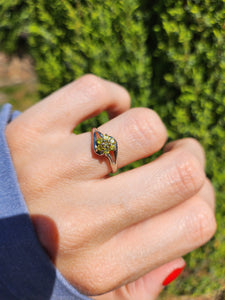 6059 Vintage- 9ct White Gold 7 Yellow Diamonds Ring- Natural & rare