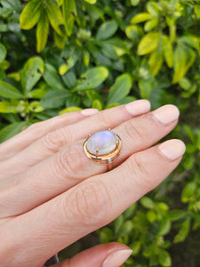 1001: Vintage; 9ct Gold Cabochon White Moonstone Solitaire Ring- LUSH
