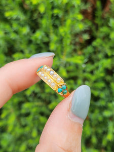 0365: Vintage; 9ct Gold Turquoise Seed Pearls  Tiered Ring- From 1948