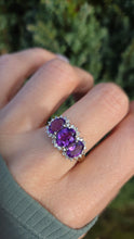 Load image into Gallery viewer, 6196: Vintage: 9ct Gold Purple Amethysts 28 Diamonds Halos Dress Ring
