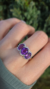 6196: Vintage: 9ct Gold Purple Amethysts 28 Diamonds Halos Dress Ring