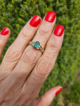 Load image into Gallery viewer, 1609: Vintage: 14ct Gold Emerald Diamonds Ring- petite, sparkling and cute
