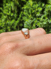 Load image into Gallery viewer, 1756: Antique: 9ct Rose Gold Vivid White Opals Diamonds Boat Ring- From 1912
