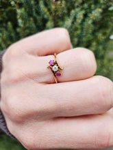 Load image into Gallery viewer, 1442: Vintage; 18ct Gold Ruby Diamonds Three Stone Ring
