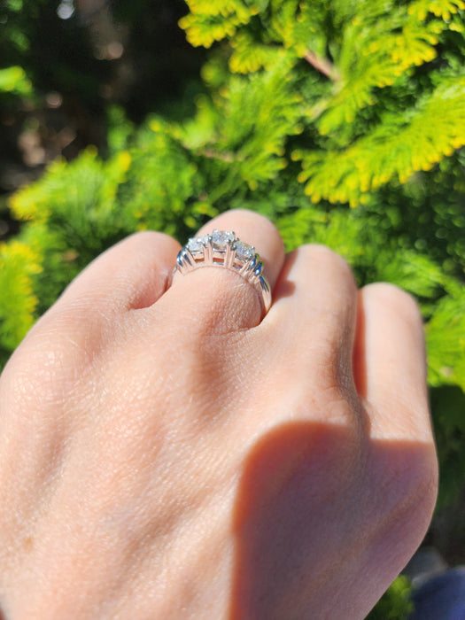 6518 Vintage: 14ct White Gold Diamond Three-Stone Stepped Ring — From Sheffield