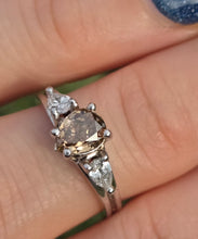 Load image into Gallery viewer, Vintage: 14ct White Gold Pear Cut Cognac Diamond (0.63ct) Diamonds 3 -Stone Ring - a rare, sparkling find.
