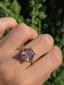 2192: Vintage: 9ct Gold Emerald Cut Ametrine Cocktail Ring- Lush
