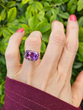 Load image into Gallery viewer, 0727: Vintage: Rare 9ct Gold Rectangular Cushion Cut Purple Amethyst 18 Diamonds Cocktail Ring- marvellous&nbsp;
