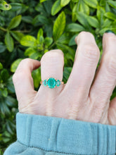 Load image into Gallery viewer, 0705: Vintage; 9ct Gold Art Deco Style Emeralds Diamonds Ring- evocative greens
