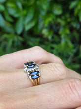 Cargar imagen en el visor de la galería, 2098: Vintage: 18ct Gold 5 Sapphires Diamonds Half-Hoop Dress Ring- Fabulous

