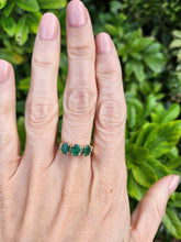 Load image into Gallery viewer, 8290:  Vintage: 14ct Gold Emerald Trilogy 8 Diamonds Dress Ring
