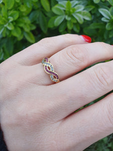 7023:  Vintage: 18ct Gold Rubies Diamonds Dress Ring- From London 1990- exquisite design- nice weight- Hallmarked in 1990   CONDITION: Excellen