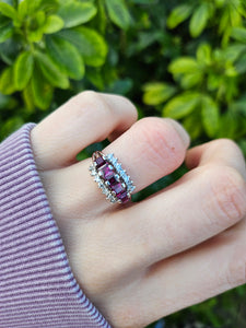 0815: Vintage: 18ct White Gold Rubies Diamonds Tiered Cluster Ring