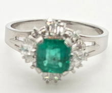 Load image into Gallery viewer, Vintage: Platinum Emerald Cut Emerald Diamonds Cocktail Cluster Ring
