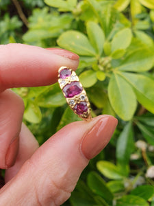 5422: Vintage: (London 1974) 18ct Gold Rubies Brilliant Cut Diamonds Dress Ring - 50 years old,