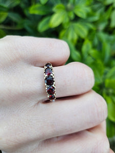 0338: Antique Edwardian 5 Almandine Garnets Stacker/Half Eternity Ring- old is beautiful