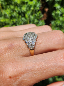 1769: Vintage: 9ct Gold Mixed-Cut Diamonds Statement Ring- fabulous, natural sparkle