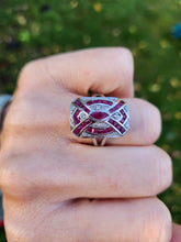 Load image into Gallery viewer, 0132: Vintage 14ct White Gold Art Deco Style Rubies Diamonds Panel Ring - Exceptional, stylish, iconic
