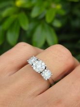 Load image into Gallery viewer, 1869: Vintage: 9ct White Gold Diamonds Floral Trilogy Ring- natural sparkling beauty
